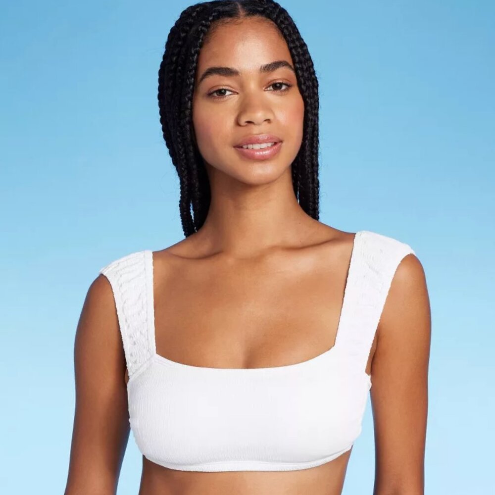 NWT Women's Cap Sleeve Smocked Bralette Bikini Top - Wild Fable